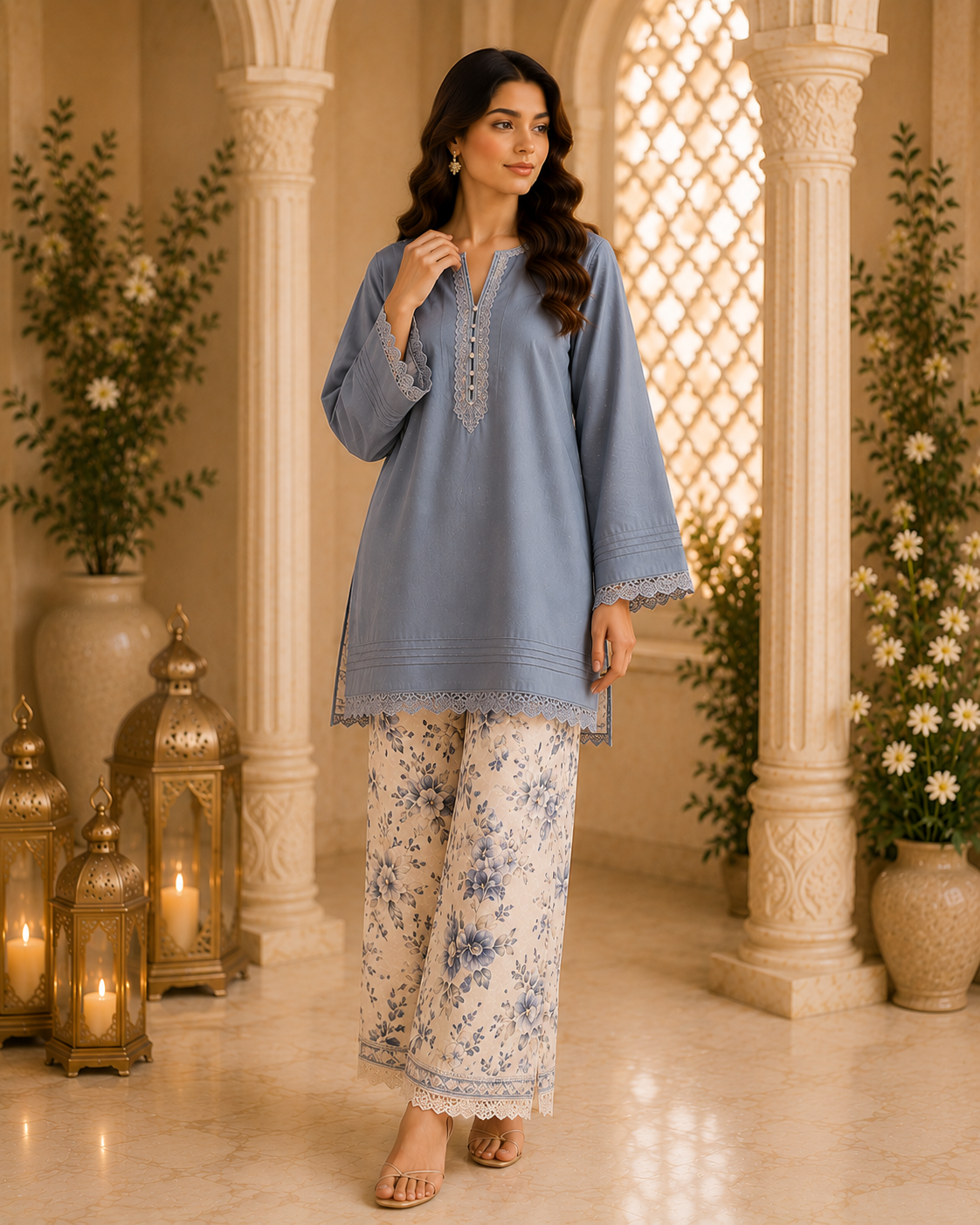 Dusty Blue Lace Co-ord Set
