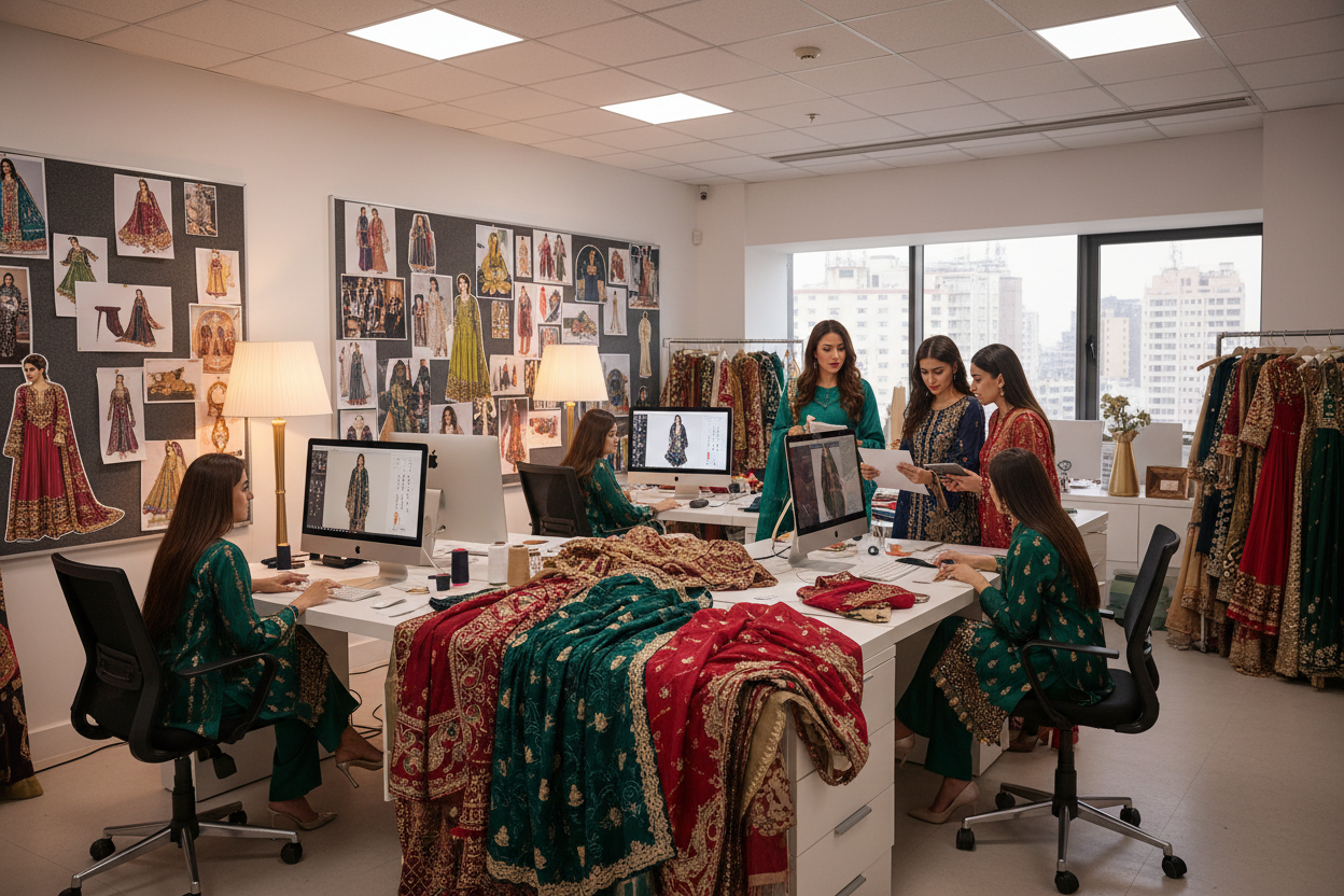 All-female fashion design team studio room