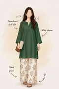 Fern Green Kurti with Floral Print Palazzo Set