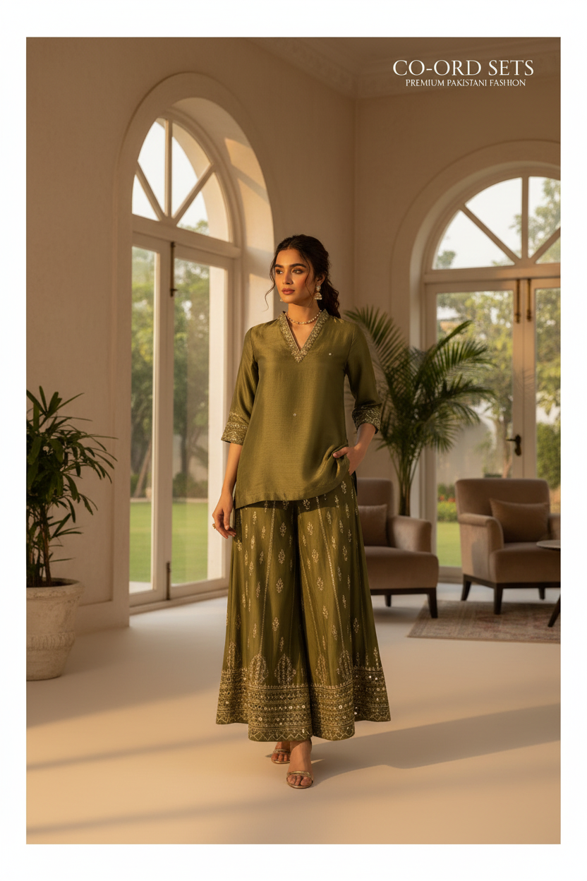 Sage Green Embroidered Co-ord Set – Lifestyle Shot
