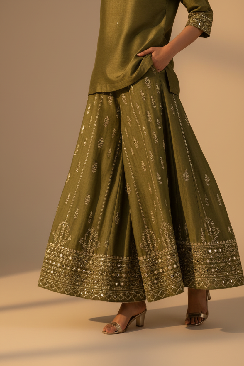 Sage Green Embroidered Co-ord Set – Embroidery Detail