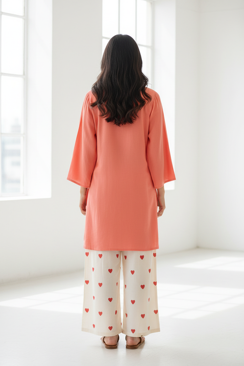 Coral Kurti Heart Print Palazzo - Back View