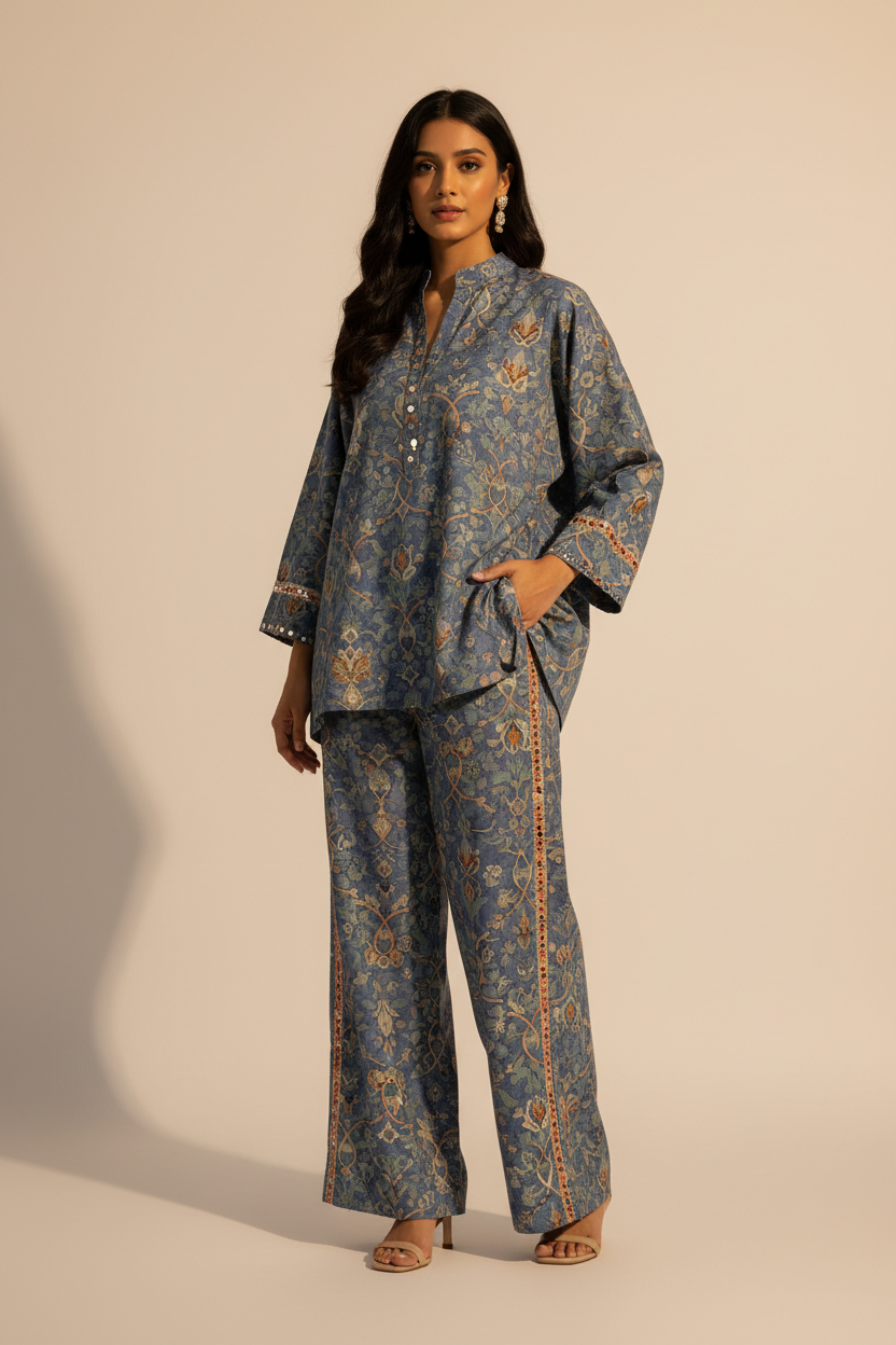 Pakistani Western Fusion Co-ord Set – Lawn Blend