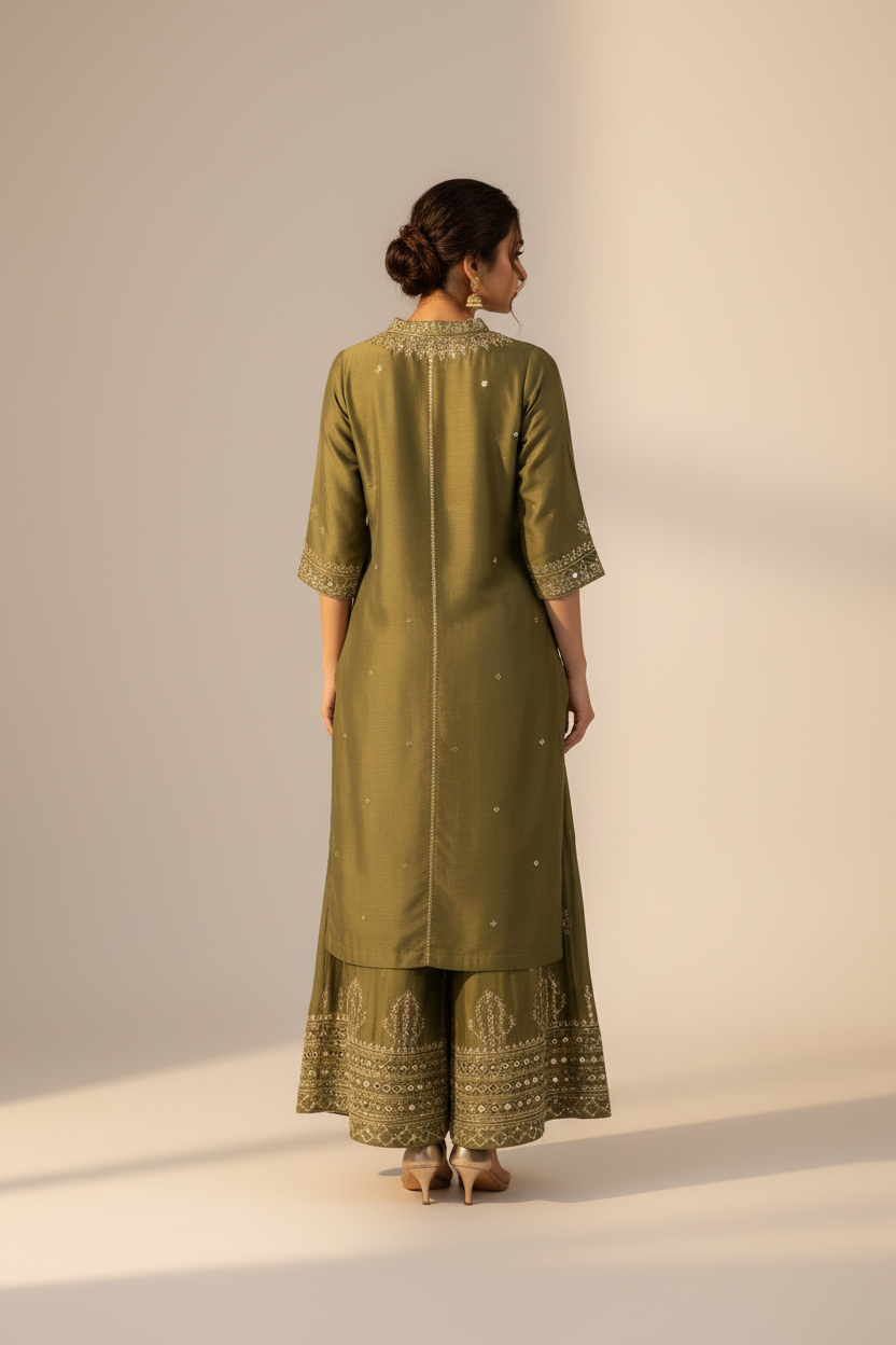 Sage Green Embroidered Co-ord Set – Back View