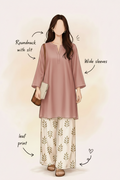 Rose Taupe Kurti with Leaf Print Palazzo Set