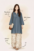 Slate Blue Kurti with Abstract Print Palazzo Set